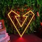 Modernes LED Neonschild V Symbol mit Blitz Design grafisches Neon Wandlicht als dekorative Innenraumbeleuchtung