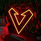 Modernes LED Neonschild V Symbol mit Blitz Design grafisches Neon Wandlicht als dekorative Innenraumbeleuchtung