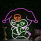 Cartoon Schädel LED Neonschild mit Narrenkappe Abstraktes Herz Motiv Neon Wandlicht