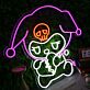 Cartoon Schädel LED Neonschild mit Narrenkappe Abstraktes Herz Motiv Neon Wandlicht