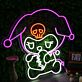 Cartoon Schädel LED Neonschild mit Narrenkappe Abstraktes Herz Motiv Neon Wandlicht