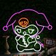 Cartoon Schädel LED Neonschild mit Narrenkappe Abstraktes Herz Motiv Neon Wandlicht