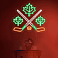 Ahornblatt und gekreuzte Eishockeyschläger LED-Neonschild Sportbar Freizeitraum