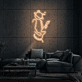 Abstraktes Gesicht mit Planet LED Neonschild als moderne Wanddekoration