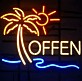 OFFEN LED-Neonschild mit Palme für Geschäfte und Cafés