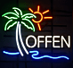 OFFEN LED-Neonschild mit Palme für Geschäfte und Cafés