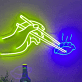 Hand mit Essstäbchen und Dim Sum LED-Neonschild für Restaurant