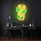 Hand mit Peace-Zeichen und Surfbrett vor Sonne LED-Neonschild Wohnzimmer Surfshop