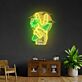 Hand mit Peace-Zeichen und Surfbrett vor Sonne LED-Neonschild Wohnzimmer Surfshop