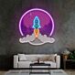 Rakete vor Mond LED-Neonschild Wohnzimmer Kinderzimmer