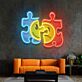 Puzzle mit Smiley und traurigem Gesicht LED-Neonschild Wohnzimmer Büro