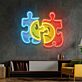 Puzzle mit Smiley und traurigem Gesicht LED-Neonschild Wohnzimmer Büro