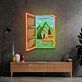 Berglandschaft mit Zelt und offenem Fenster LED-Neonschild Wohnzimmer Campingplatz