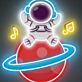 Astronaut auf Planet mit Musiknoten LED-Neonschild mit UV-Druck für Kinderzimmer Wohnzimmer