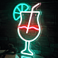 Cocktailglas mit Zitronenscheibe und Strohhalm LED-Neonschild für Bar Club