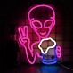 LED Neonschild Alien mit Friedenshand und Bierglas als moderne Neon Wanddekoration für Bar Partykeller Lounge oder Wohnzimmer
