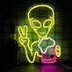 LED Neonschild Alien mit Friedenshand und Bierglas als moderne Neon Wanddekoration für Bar Partykeller Lounge oder Wohnzimmer