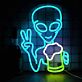 LED Neonschild Alien mit Friedenshand und Bierglas als moderne Neon Wanddekoration für Bar Partykeller Lounge oder Wohnzimmer