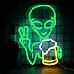 LED Neonschild Alien mit Friedenshand und Bierglas als moderne Neon Wanddekoration für Bar Partykeller Lounge oder Wohnzimmer
