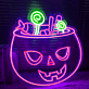 LED Neonschild mit gruseligem Halloween Kürbis und Süßigkeiten Motiv als stimmungsvolle Wanddekoration für Party Zuhause oder Schaufenster