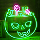 LED Neonschild mit gruseligem Halloween Kürbis und Süßigkeiten Motiv als stimmungsvolle Wanddekoration für Party Zuhause oder Schaufenster