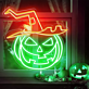 LED Neonschild mit lachendem Halloween Kürbis und Hexenhut Motiv als stimmungsvolle Wanddekoration für Herbst und Halloween Party