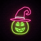 LED Neon Wanddekoration mit grinsendem Kürbis im Halloween Stil