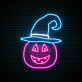 LED Neon Wanddekoration mit grinsendem Kürbis im Halloween Stil