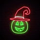 LED Neon Wanddekoration mit grinsendem Kürbis im Halloween Stil
