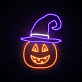 LED Neon Wanddekoration mit grinsendem Kürbis im Halloween Stil