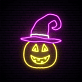 LED Neon Wanddekoration mit grinsendem Kürbis im Halloween Stil