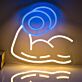Modernes LED Neonschild mit abstraktem Kreis und Linienmotiv als stilvolle Wanddekoration für zeitgemäße Wohnräume und kreative Innenarchitektur