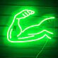Abstraktes LED Neonschild mit stilisierter Arm und Faust Silhouette als moderne Wanddekoration für Wohnräume Studios und kreative Innenräume