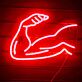 Abstraktes LED Neonschild mit stilisierter Arm und Faust Silhouette als moderne Wanddekoration für Wohnräume Studios und kreative Innenräume