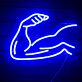 Abstraktes LED Neonschild mit stilisierter Arm und Faust Silhouette als moderne Wanddekoration für Wohnräume Studios und kreative Innenräume