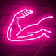 Abstraktes LED Neonschild mit stilisierter Arm und Faust Silhouette als moderne Wanddekoration für Wohnräume Studios und kreative Innenräume