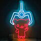 LED Neonschild mit niedlicher Figur unter Greifarm im Arcade Stil als verspielte Wanddekoration für Gaming Zimmer Wohnzimmer oder Geschenkidee