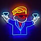 Dekoratives LED Neonschild mit abstrakter Figur und symbolischem Handmotiv als auffällige Wanddekoration für moderne Innenräume