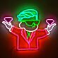 Dekoratives LED Neonschild mit abstrakter Figur und symbolischem Handmotiv als auffällige Wanddekoration für moderne Innenräume