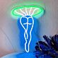 Abstraktes LED Neonschild in organischer Form mit pflanzeninspirierter Silhouette als moderne Wanddekoration für stilvolle Innenräume