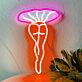 Abstraktes LED Neonschild in organischer Form mit pflanzeninspirierter Silhouette als moderne Wanddekoration für stilvolle Innenräume