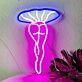 Abstraktes LED Neonschild in organischer Form mit pflanzeninspirierter Silhouette als moderne Wanddekoration für stilvolle Innenräume
