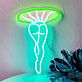 Abstraktes LED Neonschild in organischer Form mit pflanzeninspirierter Silhouette als moderne Wanddekoration für stilvolle Innenräume