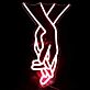 Abstraktes LED Neonschild mit stilisierter menschlicher Figur in grafischer Linienkunst als moderne Wanddekoration für zeitgenössische Innenräume