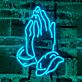 Abstraktes LED Neonschild mit stilisierten Händen als beruhigende Wanddekoration für Massagepraxis Wellnessbereich und moderne Räume