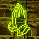Abstraktes LED Neonschild mit stilisierten Händen als beruhigende Wanddekoration für Massagepraxis Wellnessbereich und moderne Räume