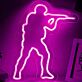Modernes LED Neonschild mit abstrakter menschlicher Figur und dynamischer Pose als auffällige Wanddekoration für kreative Räume Studios oder moderne Interieurs