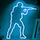 Modernes LED Neonschild mit abstrakter menschlicher Figur und dynamischer Pose als auffällige Wanddekoration für kreative Räume Studios oder moderne Interieurs