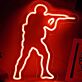 Modernes LED Neonschild mit abstrakter menschlicher Figur und dynamischer Pose als auffällige Wanddekoration für kreative Räume Studios oder moderne Interieurs