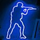 Modernes LED Neonschild mit abstrakter menschlicher Figur und dynamischer Pose als auffällige Wanddekoration für kreative Räume Studios oder moderne Interieurs